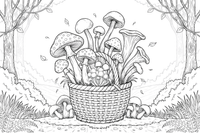 A wicker basket full of different mushrooms – Mushrooms coloring page