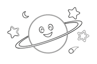 Viena didelė planeta Saturnas su plačiais žiedais aplink – Saulės sistemos planetų spalvinimo paveiksliukas