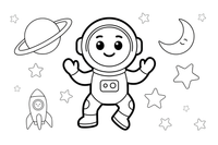Astronautas sklando kosmose – įvairių profesijų spalvinimo paveiksliukas