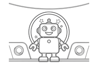 Robotas stovi kosminėje stotyje – judraus roboto spalvinimo paveiksliukas