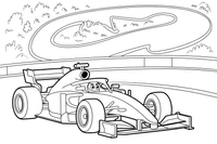 Formulė 1 su trasos žemėlapiu – Formulės 1 varžybų vaizdų spalvinimo paveiksliukas