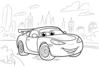 Automobilis lenktyniauja – automobilių mieste spalvinimo paveiksliukas
