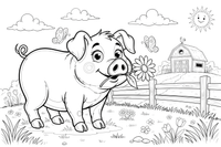 A pig with a flower in its mouth – Pig coloring page