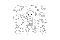 Astronautas sklando kosmose – įvairių profesijų spalvinimo paveiksliukas