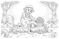 A person cutting a mushroom with a little knife – Mushrooms coloring page