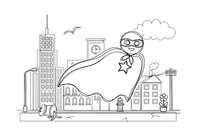 Superherojaus apsiaustas ir kaukė – superherojaus spalvinimo paveiksliukas