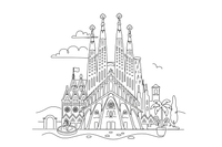 Sagrada Familia bažnyčia – pasaulio įžymybių spalvinimo paveiksliukas
