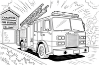 A fire truck rushing to help with lights on – Fire Station coloring page