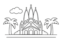 Sagrada Familia bažnyčia – pasaulio įžymybių spalvinimo paveiksliukas