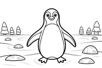 Pingvinas ir snieguotas horizontas – snieguoto pingvino spalvinimo paveiksliukas