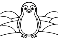 Pingvinas ir snieguotas horizontas – snieguoto pingvino spalvinimo paveiksliukas
