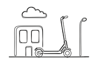 Elektrinis paspirtukas, pastatytas gatvėje – miesto transporto spalvinimo paveiksliukas