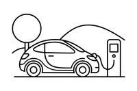 Aptakus modernus elektromobilis, prijungtas prie įkrovimo stotelės – įvairių automobilių spalvinimo paveiksliukas