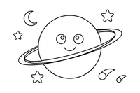 Viena didelė planeta Uranas su blankiais vertikaliais žiedais, iš arti – Saulės sistemos planetų spalvinimo paveiksliukas