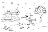 A sheep in the snow with a scarf – Sheep coloring page
