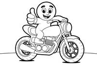 Motociklininkas su visa apranga rodo pakeltą nykštį – motociklų triukų spalvinimo paveiksliukas