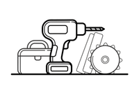 Gręžtuvas iš arti – statybininko įrankių spalvinimo paveiksliukas