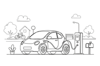 Aptakus modernus elektromobilis, prijungtas prie įkrovimo stotelės – įvairių automobilių spalvinimo paveiksliukas