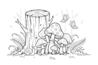 A group of mushrooms by a tree stump – Mushrooms coloring page